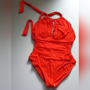 La Blanca Vibrant Red Halter Swimsuit  Size 14  Color Orange